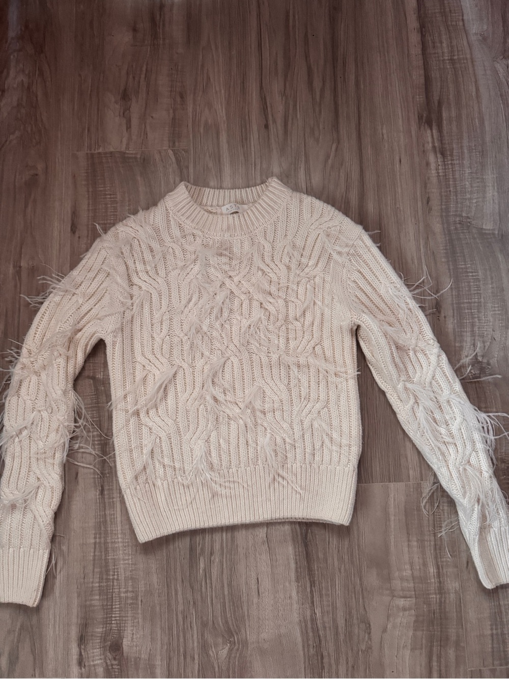 Women’s Cream Cable Knit Sweater with Feather Detail